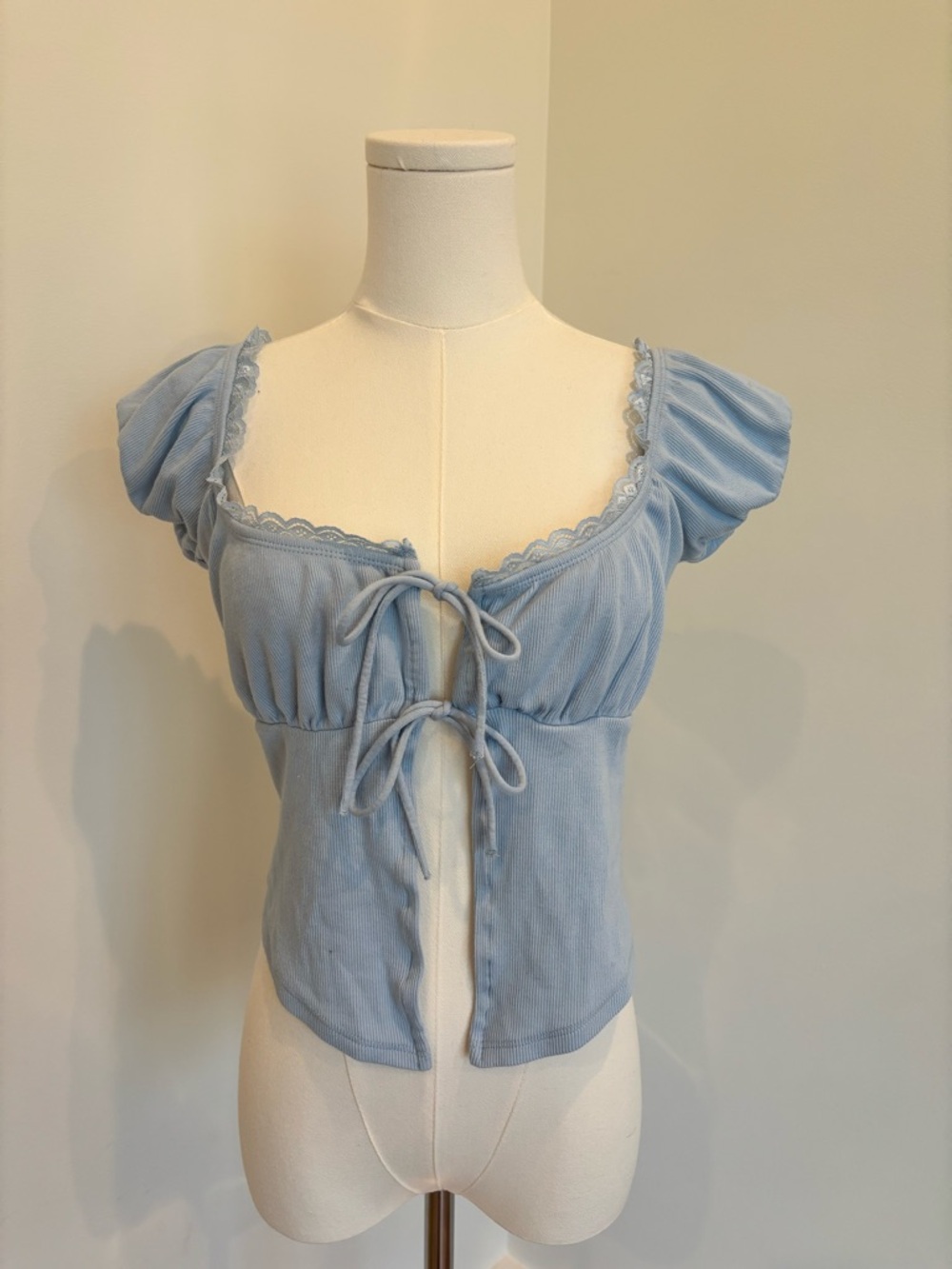 Garage Top Boho Peasant Tie Front Blouse Blue Size Medium